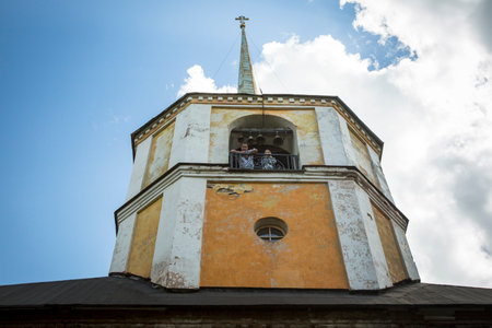 KRASNY BRONEVIK, RUSSIA - JULY 7, 2014: Celebrations commemorating the Rev. Anthony Dymsky (died 1224) in Antony Dymsky Monastery - Procession on Lake Dymsky, the great blessing of water and bathing.のeditorial素材