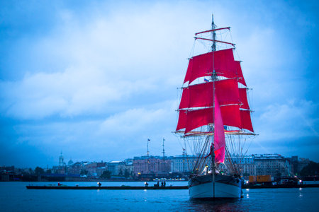 ST.PETERSBURG, RUSSIA - JUN 20, 2014: The frigate participated in festivities marks school graduations. In 2014, the festival Scarlet Sails celebrates its tenth anniversary.のeditorial素材
