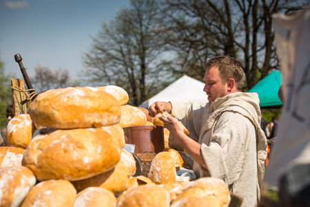 KRAKOW, POLAND - APR 22, 2014: Unidentified participants of Rekawka - Polish tradition, celebrated in Krakow on Tuesday after Easter. Currently has the character of festival historical reconstruction.のeditorial素材