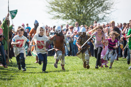 KRAKOW, POLAND - APR 22, 2014: Unidentified participants of Rekawka - Polish tradition, celebrated in Krakow on Tuesday after Easter. Currently has the character of festival historical reconstruction.のeditorial素材