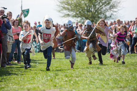 KRAKOW, POLAND - APR 22, 2014: Unidentified participants of Rekawka - Polish tradition, celebrated in Krakow on Tuesday after Easter. Currently has the character of festival historical reconstruction.のeditorial素材