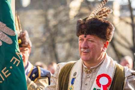 KRAKOW, POLAND - NOV 11, 2014: Unidentified participants celebrating National Independence Day an Republic of Poland - is a public holiday, celebrated every year from 1918 year.のeditorial素材