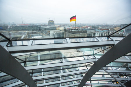BERLIN, GERMANY - NOV 15, 2014: Interior of the modern dome on the roof of the Reichstag. It is a glass dome constructed on top of rebuilt Reichstag - Germany's parliament building.のeditorial素材