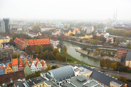 WROCLAW, POLAND - NOV 6: Top view of Wroclaw old town from the top of the tower of the church of Saint Elizabeth. Wroclaw is going to be European Capital of Culture in 2016.のeditorial素材
