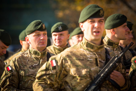 KRAKOW, POLAND - NOV 11, 2014: Unidentified participants celebrating National Independence Day an Republic of Poland - is a public holiday, celebrated every year from 1918 year.のeditorial素材