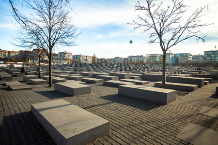 BERLIN, GERMANY - NOV 17, 2014: Memorial to the Murdered Jews of Europe, designed by architect Peter Eisenman and engineer Buro Happold, site 19,000 m2 covered with 2,711 concrete slabs.のeditorial素材