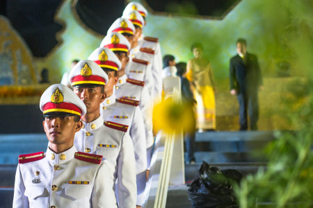 BANGKOK, THAILAND - DEC 5, 2014: Unidentified participants in the celebration of the 87th birthday of Thailand King Bhumibol Adulyadej, is also known as Rama IX, ninth monarch of the Chakri Dynasty.のeditorial素材