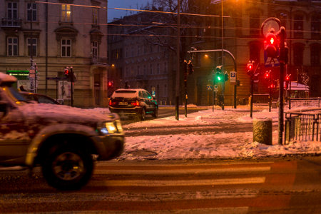 KRAKOW, POLAND - JAN 25, 2015: One of the streets of Kazimierz, former jewish quarter. Steven Spielberg shot his film Schindler's List largely in Kazimierz in 1993.のeditorial素材