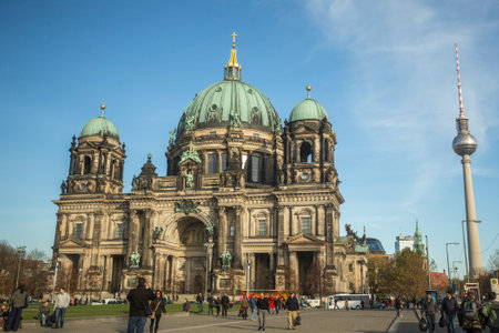 BERLIN, GERMANY - NOV 17, 2014: View of the Berlin Cathedral  (Berliner Dom) is the largest Evangelical Church in Germany. Cathedral was built in 1894-1905 by project Julius Raschdorff.のeditorial素材