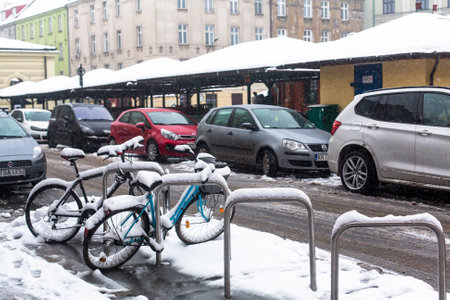 KRAKOW, POLAND - JAN 25, 2015: One of the streets of Kazimierz  quarter, is a historical district of Krakow and historical monument Decree President Walesa Sep 8, 1994, also declared a World Heritage Site.のeditorial素材
