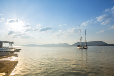 HYDRA, GREECE - CIRCA OCT, 2014: Unidentified sailboats participate in sailing regatta 12th Ellada Autumn 2014 among Greek island group in the Aegean Sea, in Cyclades and Argo-Saronic Gulf.のeditorial素材