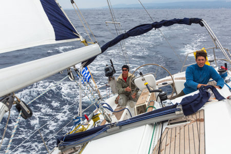 HYDRA, GREECE - CIRCA OCT, 2014: Unidentified sailors participate in sailing regatta 12th Ellada...