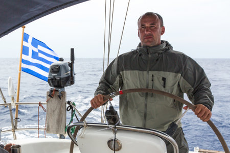 PYLOS, GREECE - CIRCA OCT, 2014: Unidentified sailors participate in sailing regatta 12th Ellada...
