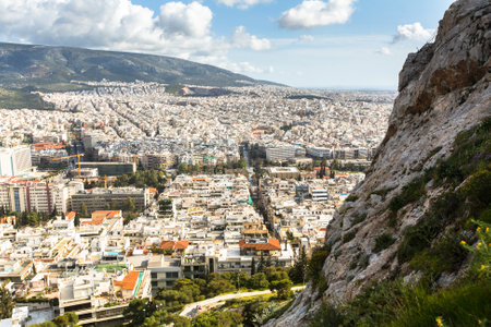 ATHENS, GREECE - MAR 28, 2015: Panorama of Athens from Lycabettus. Lycabettus also known as Lycabettos, Lykabettos or Lykavittos - a mountain in central Athens, the height of 277 meters above sea level.のeditorial素材