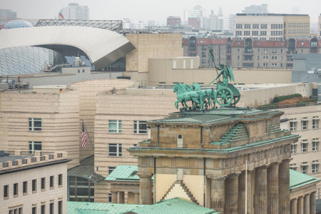 BERLIN, GERMANY - CIRCA NOV, 2014: View of the Brandenburg Gate (Brandenburger Tor) is very famous architectural monument in the heart of Berlin's Mitte district, was created in 1788-1791 years.のeditorial素材