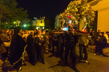 ATHENS, GREECE - APR 10, 2015: Unidentified people during the celebration of Orthodox Easter -...