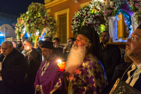 ATHENS, GREECE - APR 10, 2015: Unidentified people during the celebration of Orthodox Easter -...