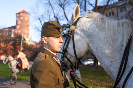 KRAKOW, POLAND - NOV 11, 2014: Unidentified participants celebrating National Independence Day an Republic of Poland - is a public holiday, celebrated every year from 1918 year.のeditorial素材