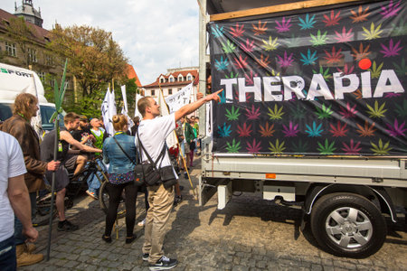 KRAKOW, POLAND - MAY 9, 2015: During "March For Cannabis Liberation Krakow 2015" Marijuana Marches held every year in the spring time all over the world, in more than 300 cities.のeditorial素材