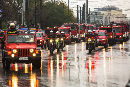 ATHENS, GREECE - MAR 25, 2015: Unidentified participants and military equipment during Military...