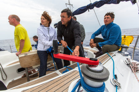 PYLOS, GREECE - CIRCA OCT, 2014: Unidentified sailors participate in sailing regatta 12th Ellada...