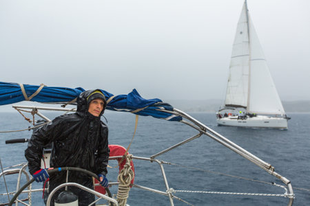 PYLOS, GREECE - CIRCA OCT, 2014: Sailors participate in sailing regatta 12th Ellada Autumn 2014...