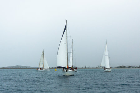 PYLOS, GREECE - CIRCA OCT, 2014: Sailboats participate in sailing regatta 12th Ellada Autumn 2014...