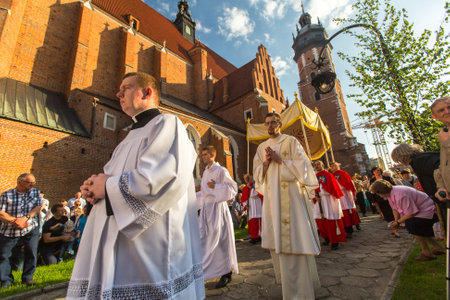 KRAKOW, POLAND - JUN 4, 2015: During the celebration the Feast of Corpus Christi (Body of Christ)...