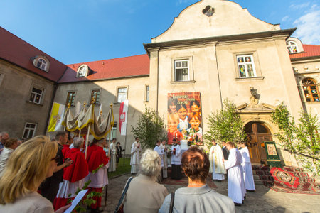 KRAKOW, POLAND - JUN 4, 2015: During the celebration the Feast of Corpus Christi (Body of Christ) also known as Corpus Domini, is a Latin Rite celebrating belief in the body and blood of Jesus Christ.のeditorial素材