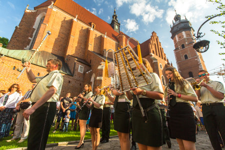 KRAKOW, POLAND - JUN 4, 2015: During the celebration the Feast of Corpus Christi (Body of Christ) also known as Corpus Domini, is a Latin Rite celebrating belief in the body and blood of Jesus Christ.のeditorial素材
