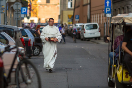 KRAKOW, POLAND - JUN 4, 2015: During the celebration the Feast of Corpus Christi (Body of Christ) also known as Corpus Domini, is a Latin Rite celebrating belief in the body and blood of Jesus Christ.のeditorial素材