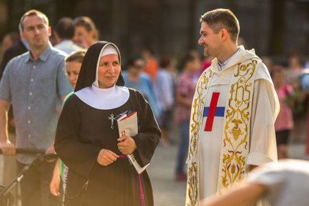 KRAKOW, POLAND - JUN 4, 2015: During the celebration the Feast of Corpus Christi (Body of Christ) also known as Corpus Domini, is a Latin Rite celebrating belief in the body and blood of Jesus Christ.のeditorial素材