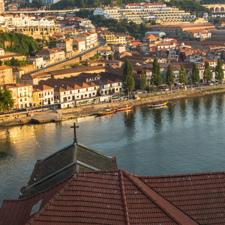 PORTO, PORTUGAL - JUNE 9, 2015: Douro river, top view of the side of Vila Nova de Gaia. UNESCO recognised Old Town of Porto as a World Heritage Site in 1996.のeditorial素材