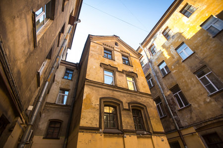House court yard in the historic center of St. Petersburg, Russia.のeditorial素材