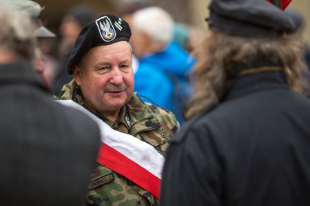 KRAKOW, POLAND - NOV 11, 2015: Unidentified participants celebrating National Independence Day an Republic of Poland - is a public holiday, celebrated every year from 1918 year.のeditorial素材