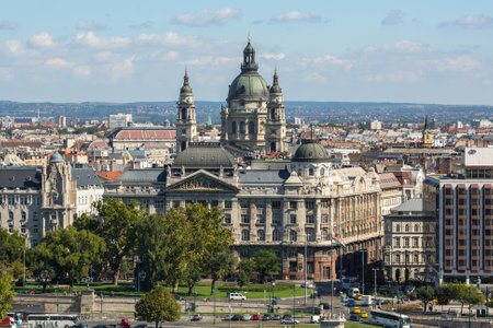 BUDAPEST, HUNGARY - CIRCA SEP, 2015: View on the Buda side of the historic centre of Budapest. Pest panorama of the Danube - UNESCO world heritage site.のeditorial素材