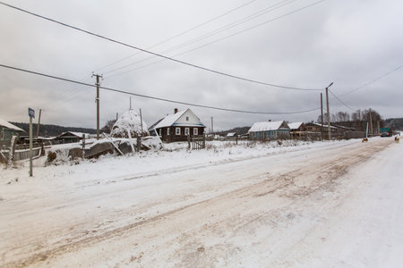 VINNITSY, RUSSIA - NOV 30, 2015: One of the streets in Vinnitsy. The village is considered the center of settlement of Vepsians - small Finno-Ugric peoples. Now total population Veps in Russia ~6,000.のeditorial素材