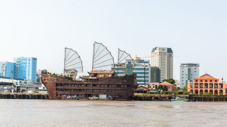 HO CHI MINH, VIETNAM - JAN 11, 2016: Views of the city from the Saigon River. Saigon River (the length of 256 kilometers) is most important to Ho Chi Minh City as it is the main water supply.のeditorial素材