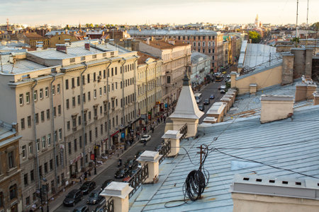 St.PETERSBURG, RUSSIA - SEP 11, 2015: Top view over the roofs of the old center of St. Petersburg. St. Petersburg was founded on 16/27 may 1703 by Peter I.のeditorial素材