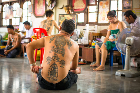WAT BANG PHRA, THAILAND - MART 18, 2016: Unidentified participant Wai Kroo (Luang Por Phern) Master Day Ceremony at Bang Pra monastery, about 50 km west of Bangkok.のeditorial素材