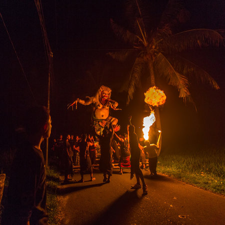 UBUD, BALI - MAR 8, 2016: Unidentified people during the celebration of Nyepi - day of silence, fasting and meditation for the Balinese, also celebrated as New Year, is a public holiday in Indonesia.のeditorial素材