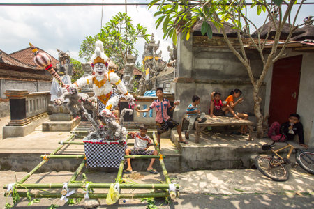 UBUD, BALI - MAR 8, 2016: Unidentified people during the celebration before Nyepi - Balinese Day of Silence. Day Nyepi is also celebrated as New Year - according Balinese calendar now came 1938 year.のeditorial素材