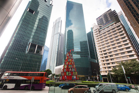 SINGAPORE - FEB 18, 2016: Buildings skyline in business district Marina Bay. Singapore is considered a global financial hub, with Singapore banks offering world-class corporate bank account facilitiesのeditorial素材