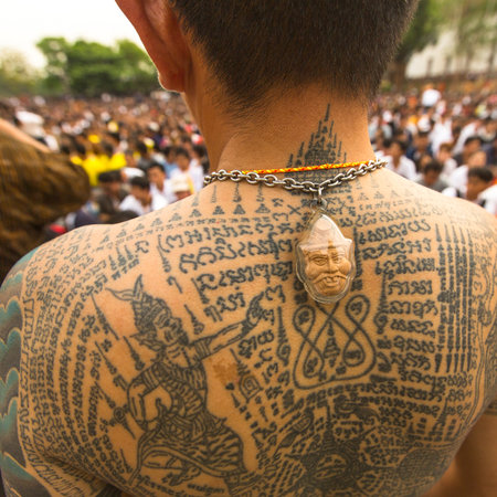 WAT BANG PHRA, THAILAND - MART 19, 2016: Unidentified participants Wai Kroo (Luang Por Phern) Master Day Ceremony at Wat Bang Phra monastery, about 50 km of Bangkok.のeditorial素材