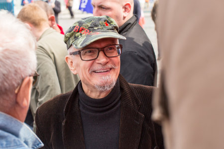 MOSCOW, RUSSIA - MAY 1, 2016: Eduard Limonov, russian nationalist writer and political dissident, founder and former leader of the banned National Bolshevik Party, in rally marking the May Day.のeditorial素材