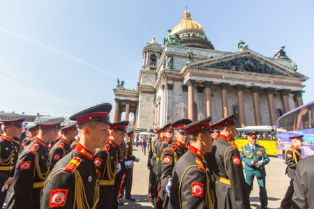 St.PETERSBURG, RUSSIA - MAY 9, 2016: Cadets participants of Russian Army Parade Victory Day - May 9, timed to 71st anniversary of the Victory in the great Patriotic war.のeditorial素材