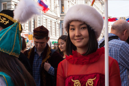 St.PETERSBURG, RUSSIA - MAY 9, 2016: Participants of Immortal Regiment - international public action, which takes place in Russia and some countries of near and far abroad in the Victory Day.のeditorial素材