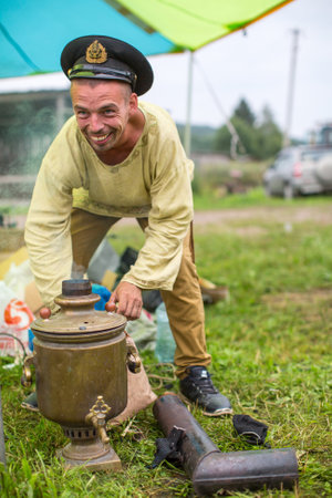 GRISHINO, RUSSIA - JUL 30, 2016: Unidentified participants of the Festival of folk culture Russian Tea. Festival held annually in Grishino ecovillage since 2012.のeditorial素材