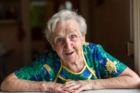 Portrait emotional elderly woman.