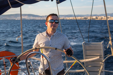 ATHENS, GREECE - SEP 24, 2016: Sailors participate in sailing regatta 16th Ellada Autumn 2016 among Greek island group in the Aegean Sea, in Cyclades and Saronic Gulf.のeditorial素材